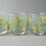 4 verres Geneviève Lethu, décor mimosa