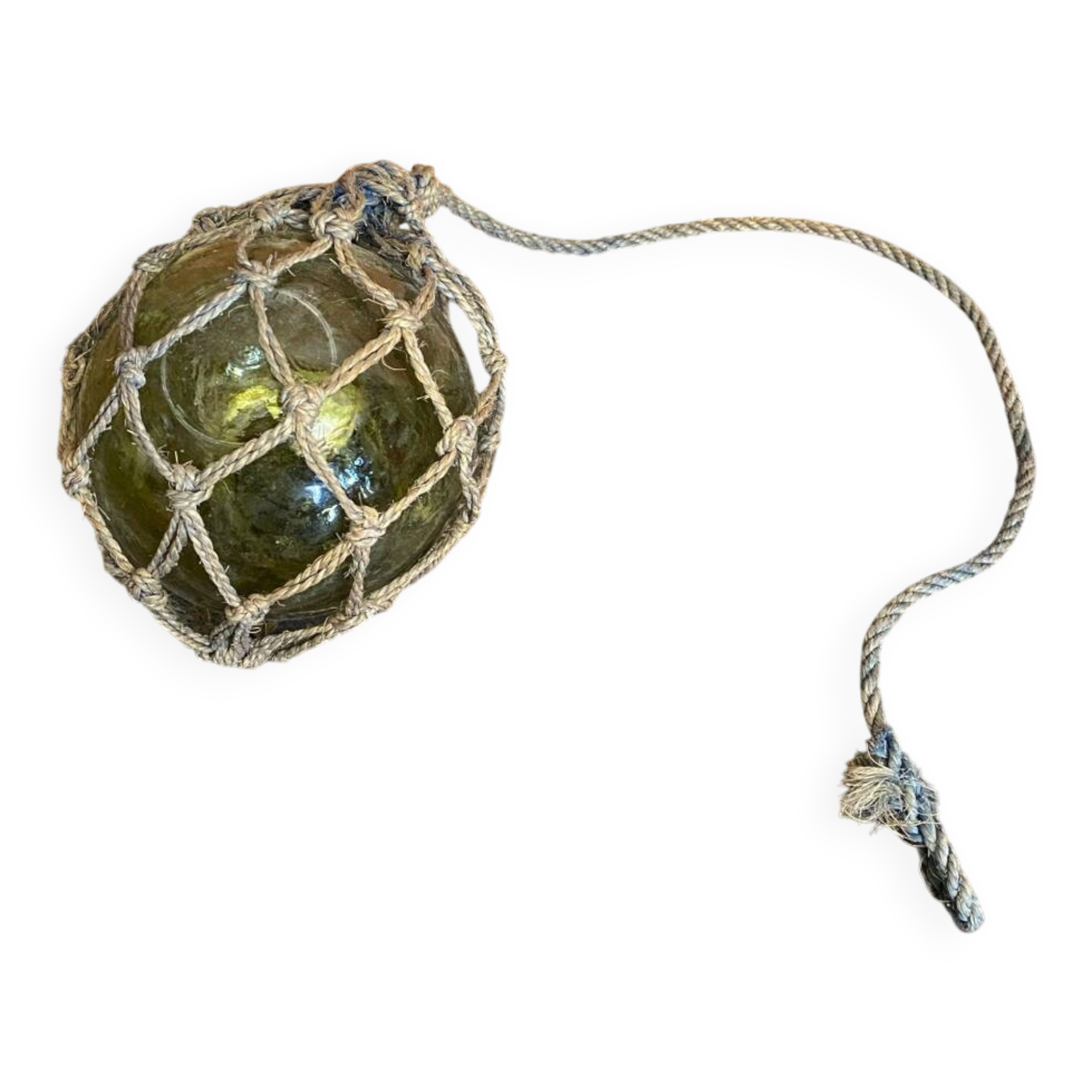 Old Fishing Floater Marine Glass + Vintage Net Rope