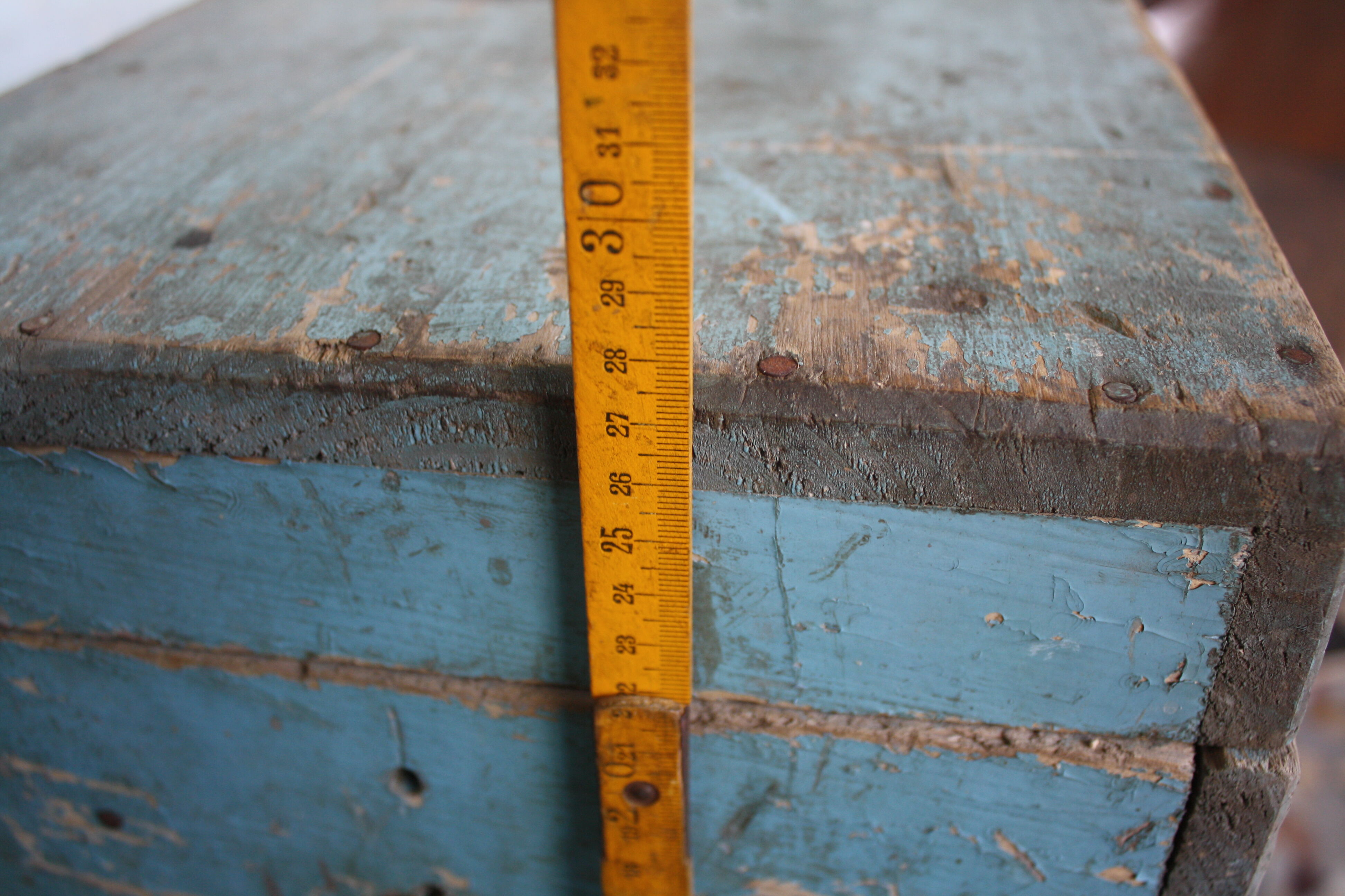 Blue vintage tool box wooden