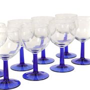 Set of Arcoroc Wine Glasses Cobalt Blue Base France 1980s