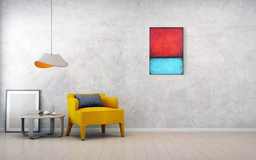 Red and Blue original minimalist abstract modern painting on stretched canv
