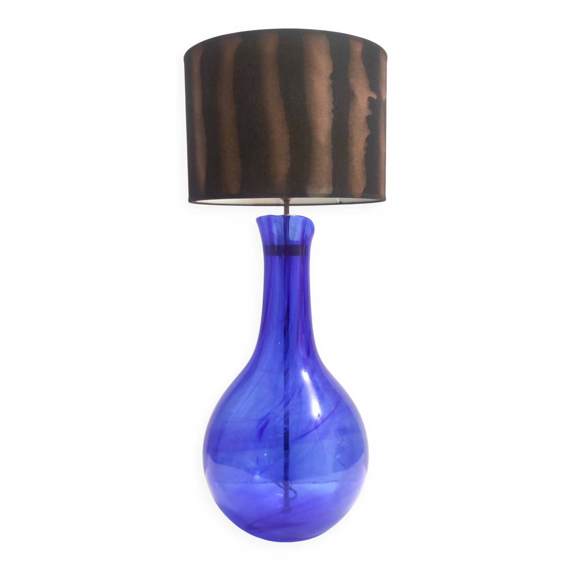 Blue Murano Glass Table Lamp with or without Fabric Lampshade, Italy