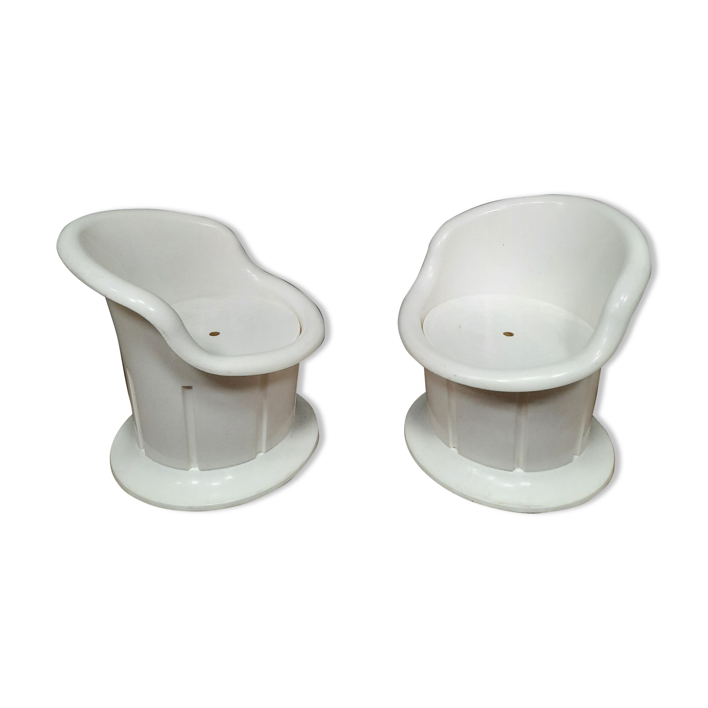 Pair of white plastic armchairs
