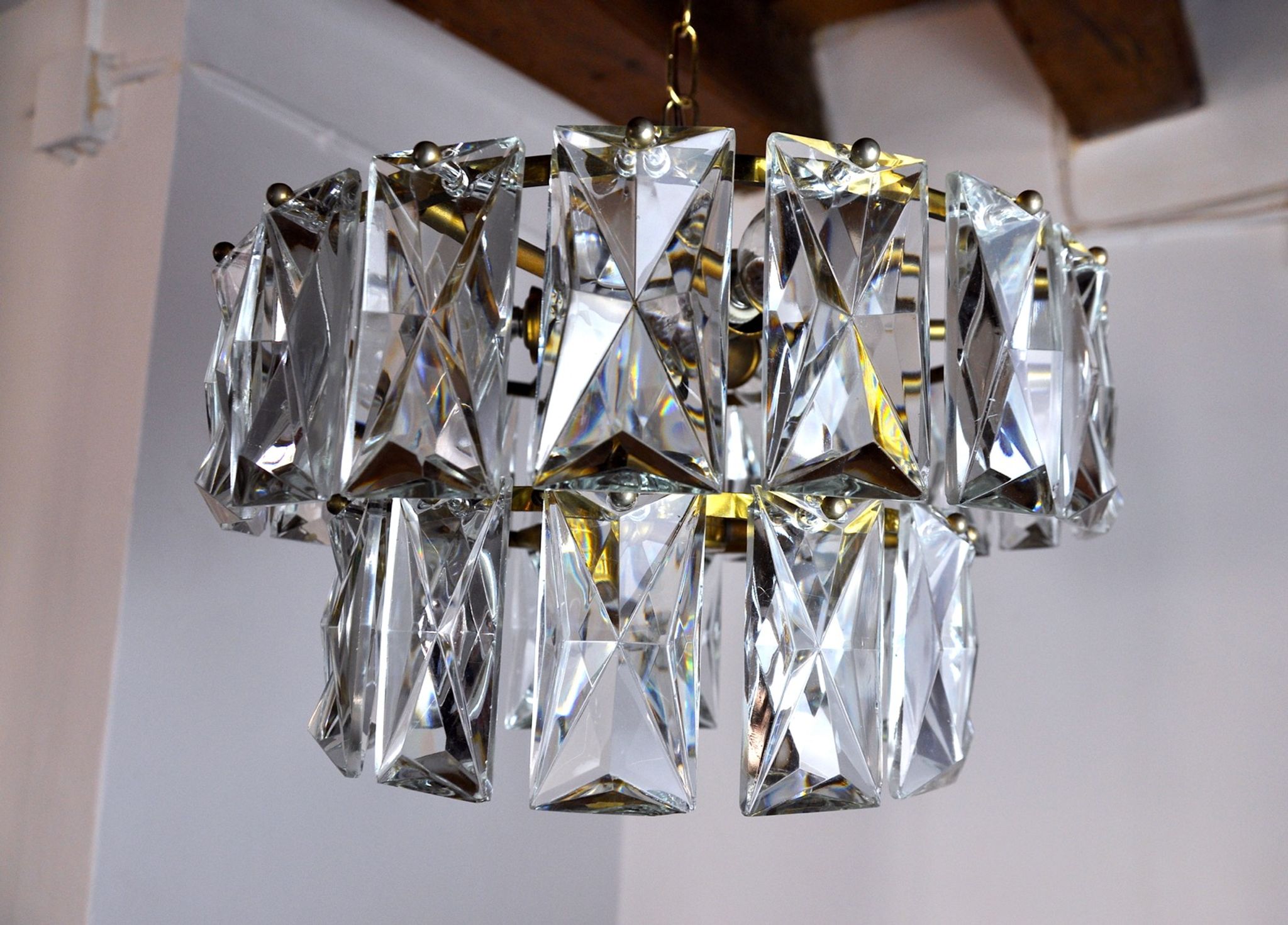 Lustre Kinkeldey 2 niveaux cristaux Allemagne 1970