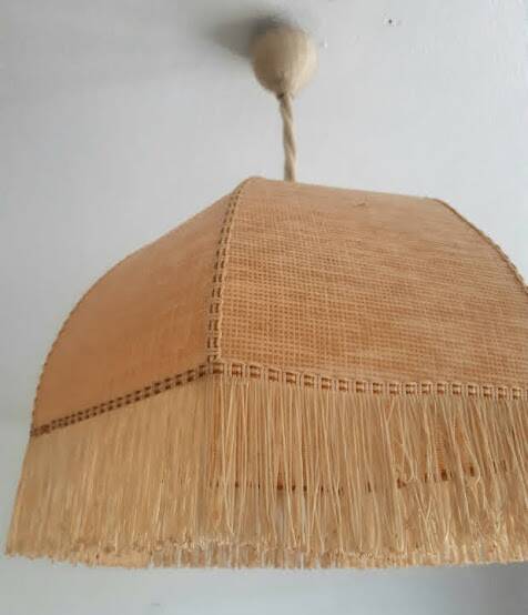 Bohemian hanging lamp cannage and vintage fringes