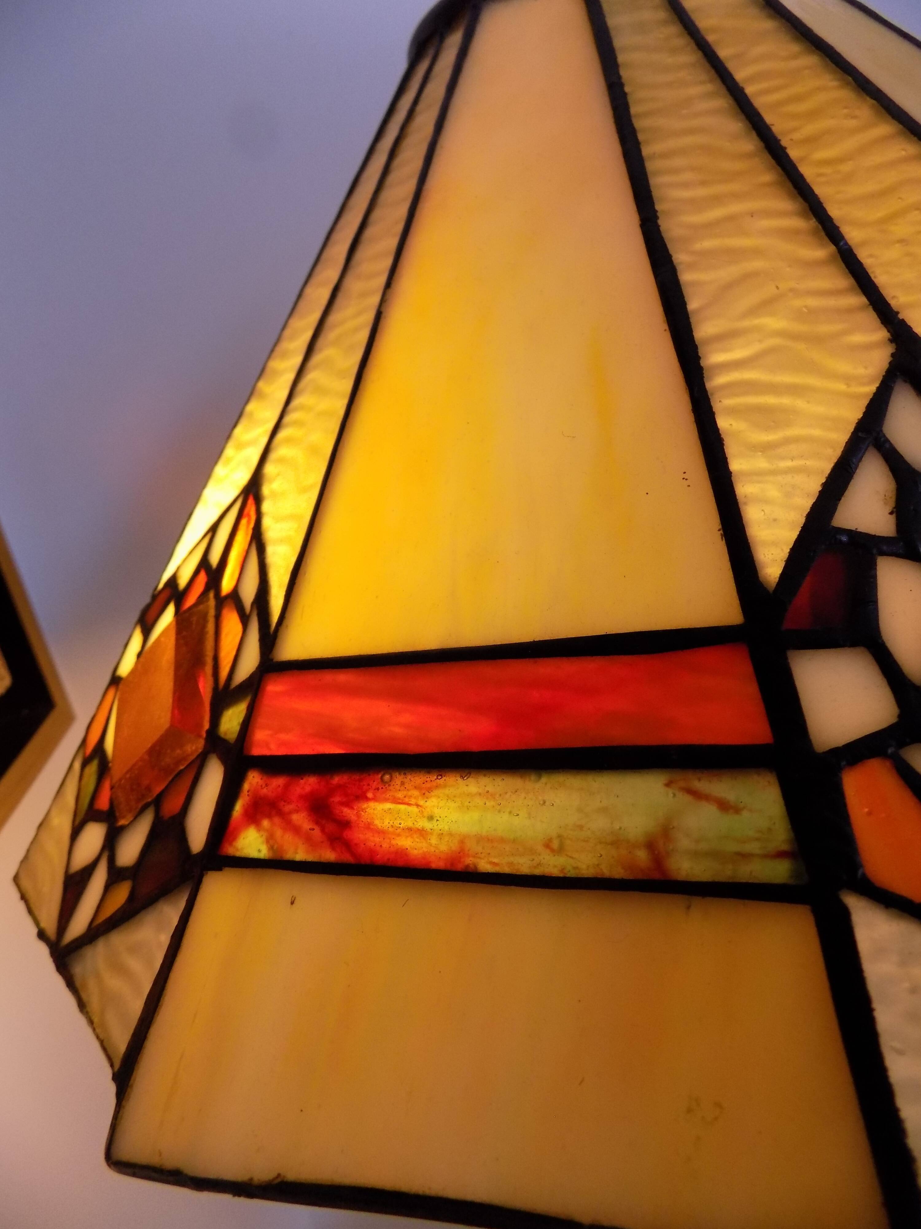 Tiffany art deco bronze lamp and stained glass