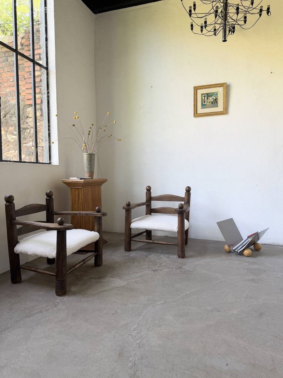 Pair of Dudouyt armchairs from the 1950s, oak.