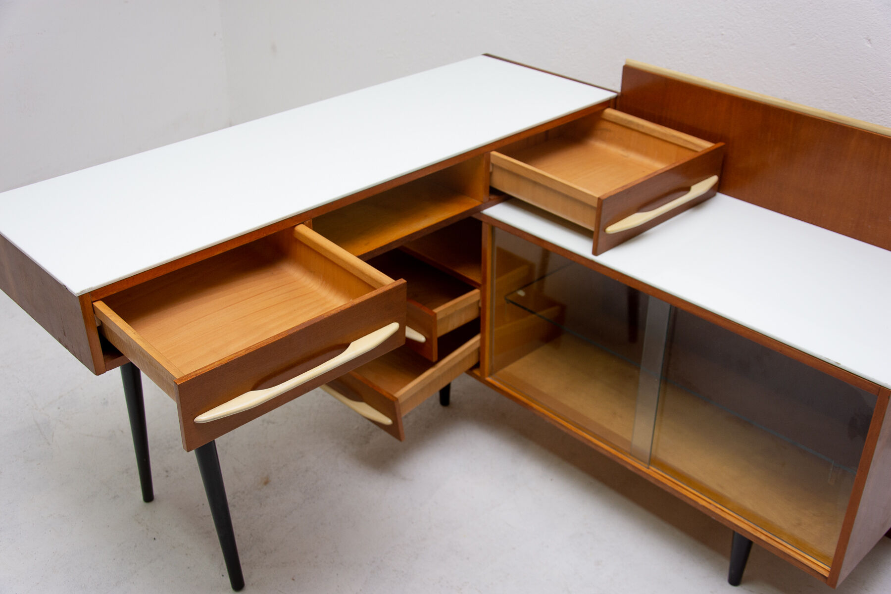 Corner writing desk with a bookcase by Mojmír Požár for ÚP Závody