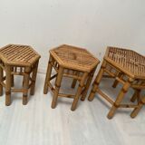 Rattan trundle table hexagonal top 70s