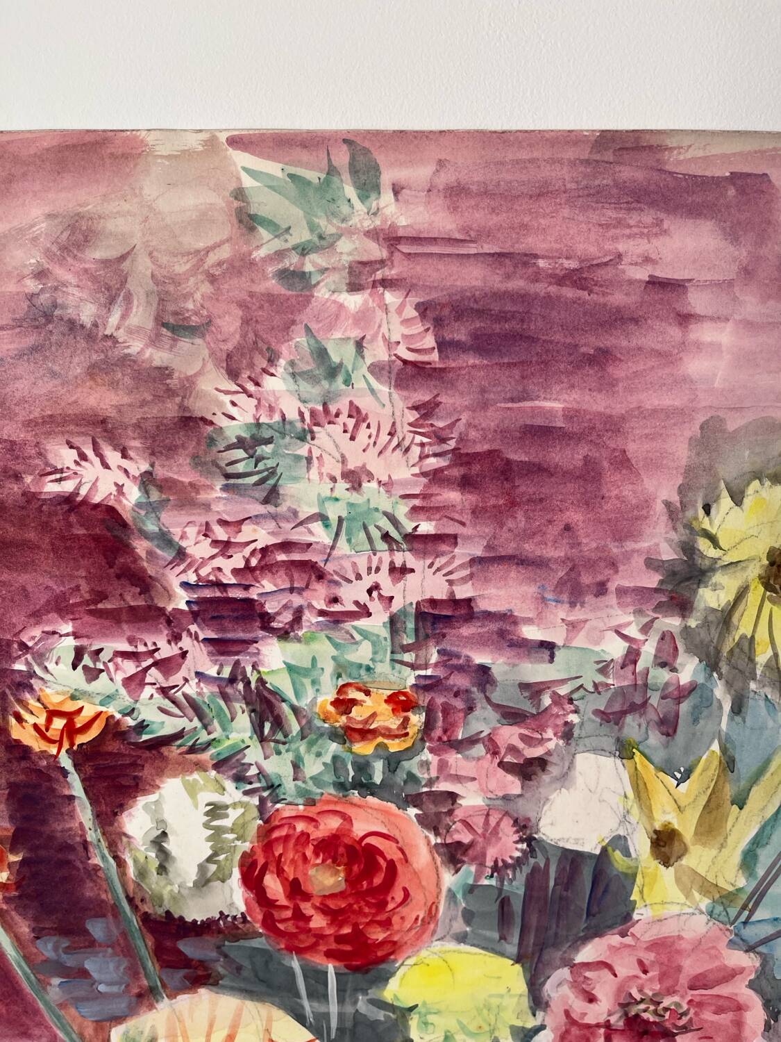 Summer flower bouquet, watercolour on double-sided paper.