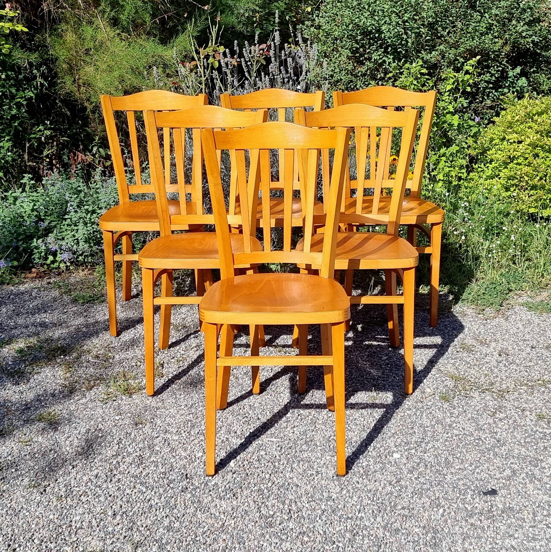 6 bistro chairs in curved beech from the 70s