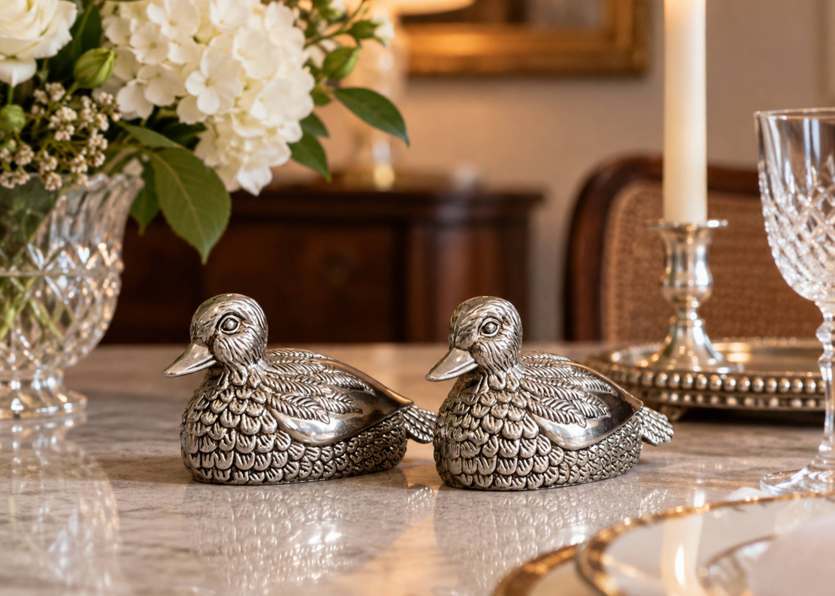 Vintage Pheasant Bird Silver Plated Figurine Salt & Pepper Shakers - a Pair