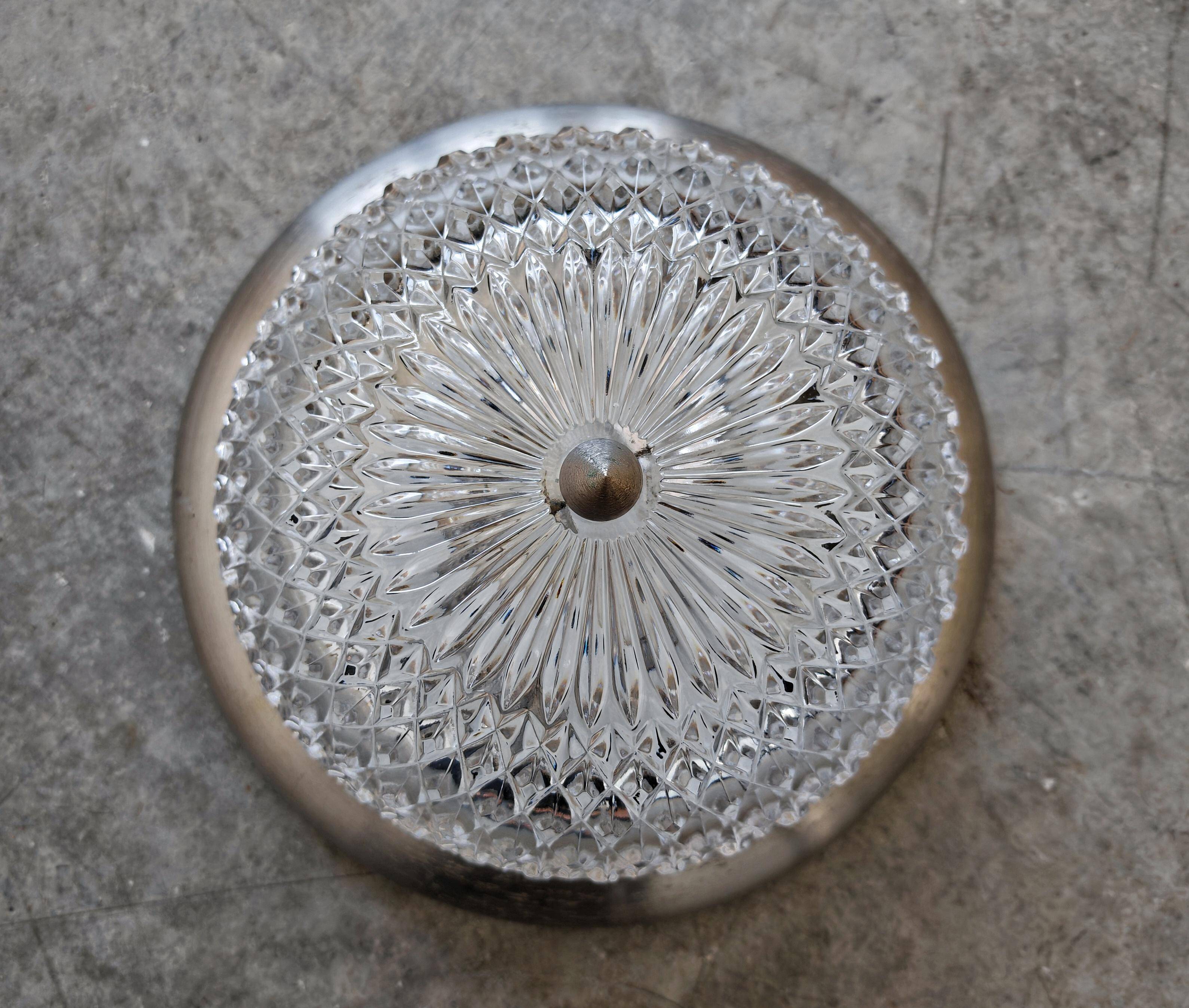 Mid-century crystal ceiling lamp with aluminium base 1960s