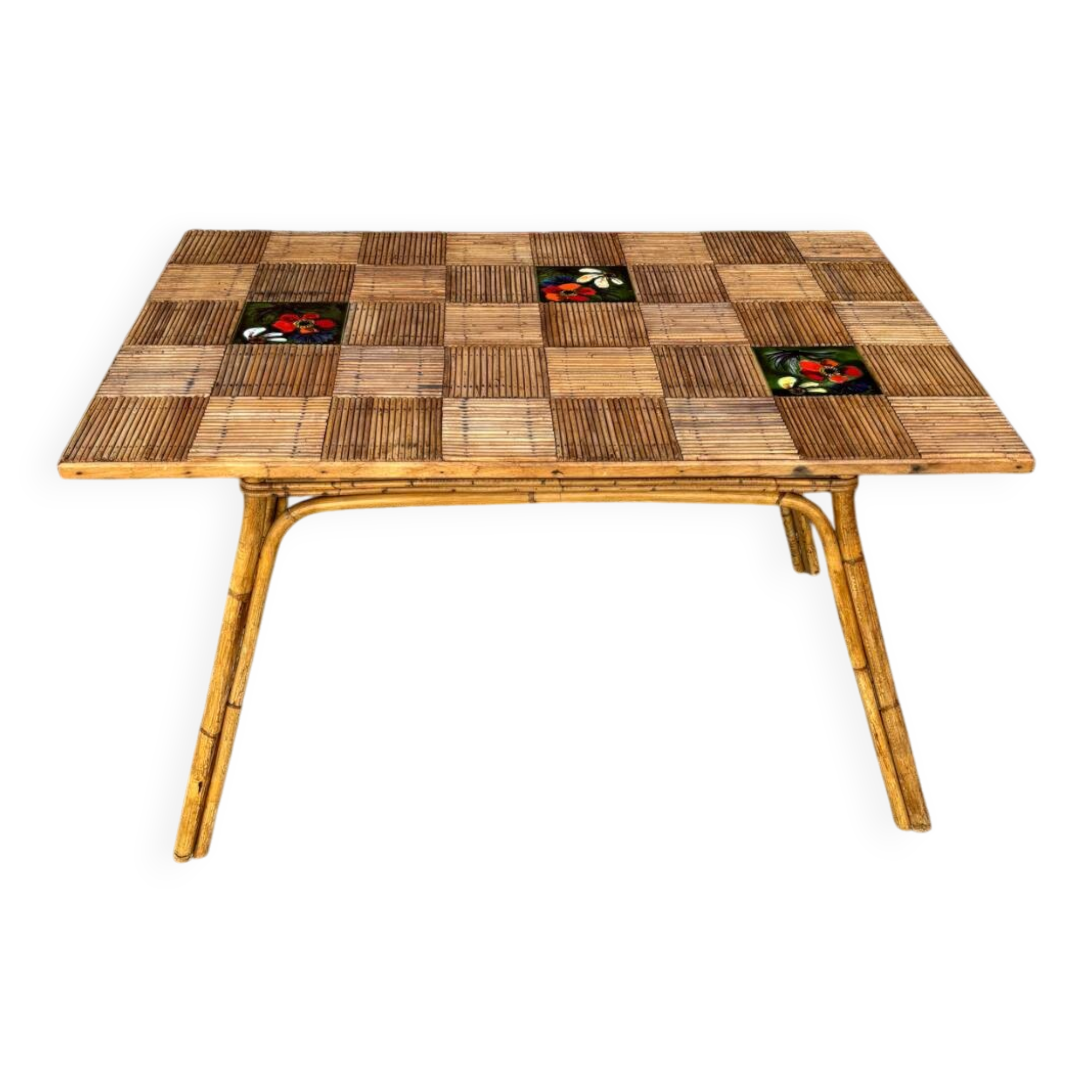 Vallauris rattan kitchen table with tiles