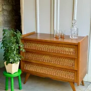 Scandinavian chest of drawers in oak and rattan from the 50s/60s.