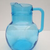 pichet à orangeade en verre bleu turquoise