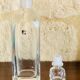 Set, vintage crystal whiskey decanter with 6 glasses, by Luigi Bormioli, circa 70's