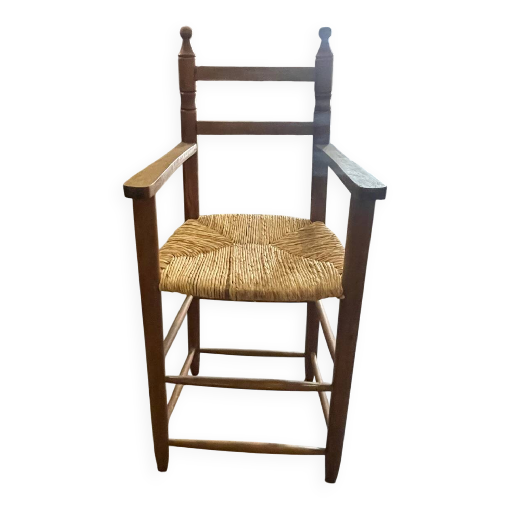 Wooden and straw high chair for children