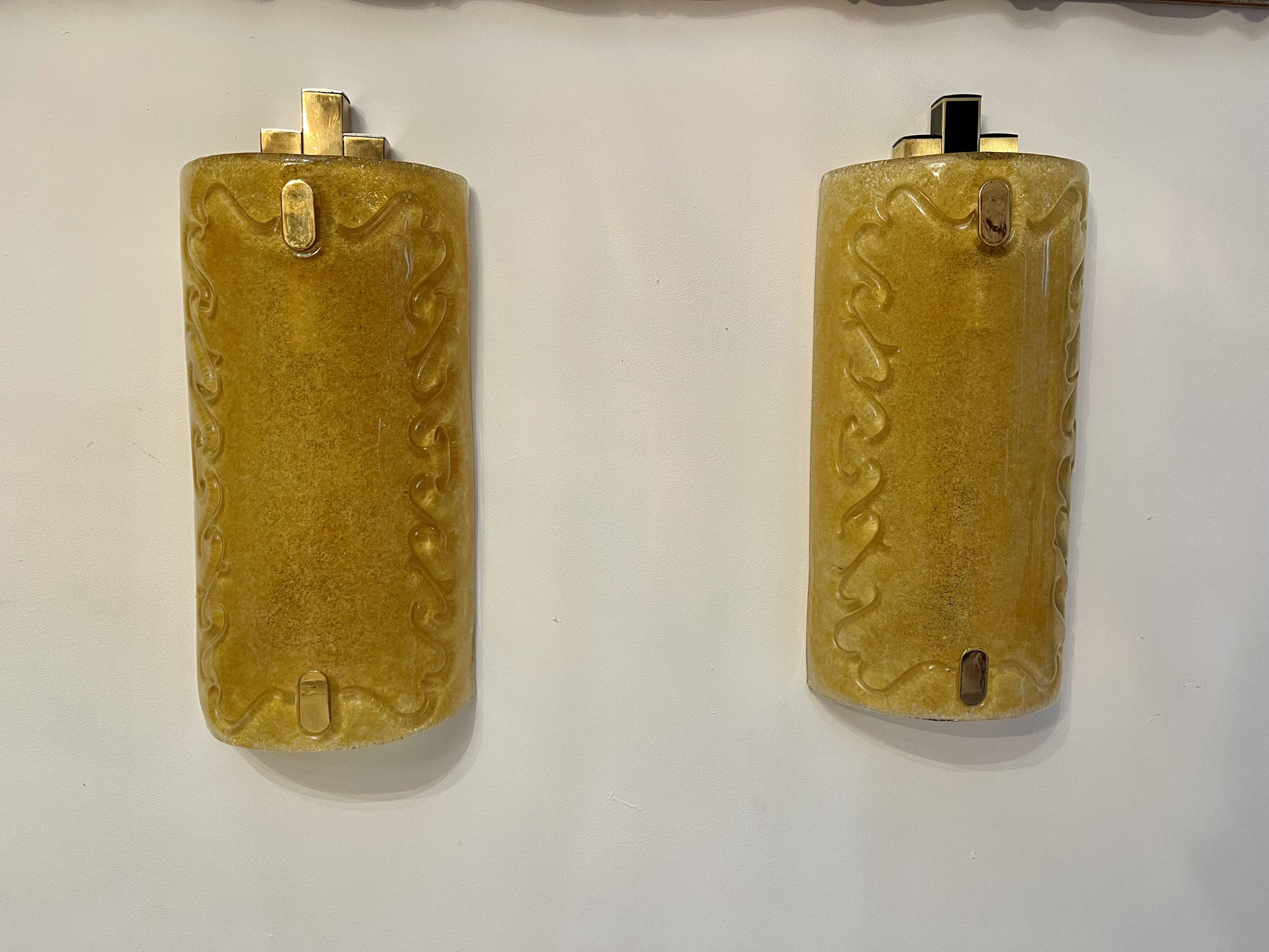 Vistosi wall lights with gold inlay by bd lumica structure Italy 1970