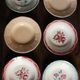6 mismatched soup plates Digoin Sarreguemines red blue pink