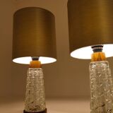 Midcentury table lamps Orrefors teak and glass Sweden