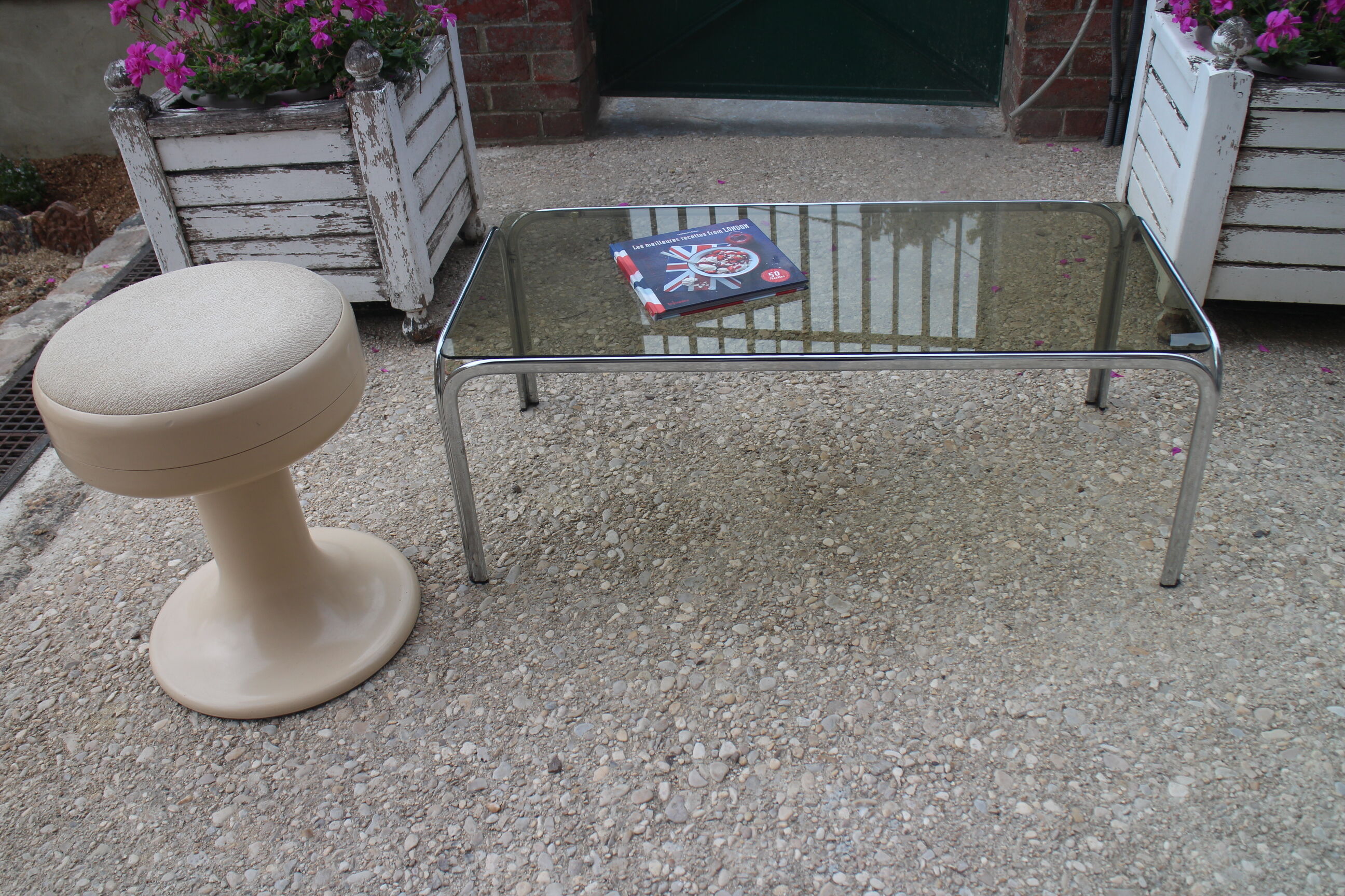 Coffee table chrome and smoked glass