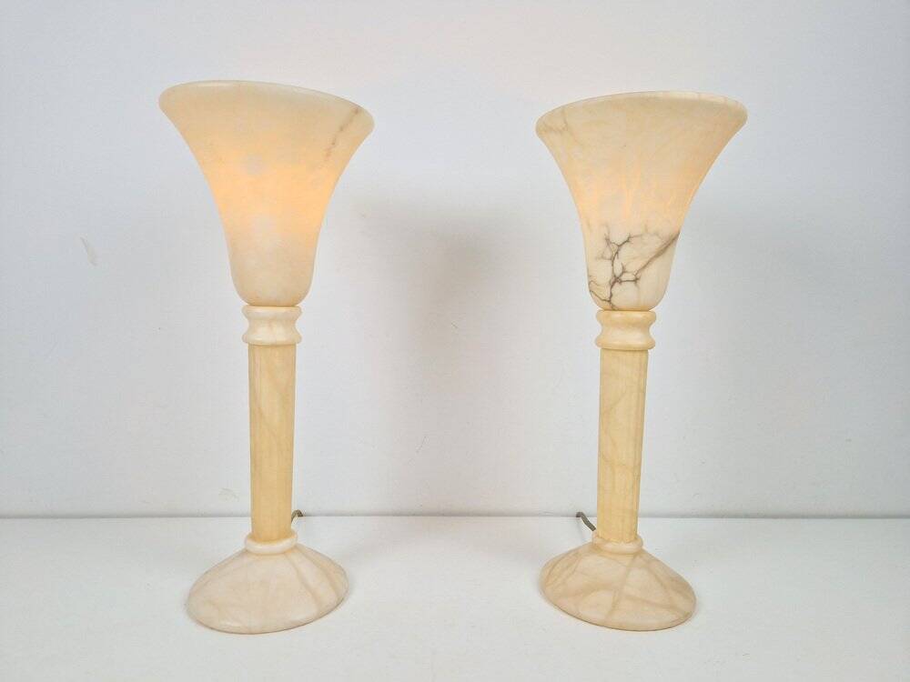 Lampes de table en albâtre vintage en marbre, années 1970, ensemble de 2