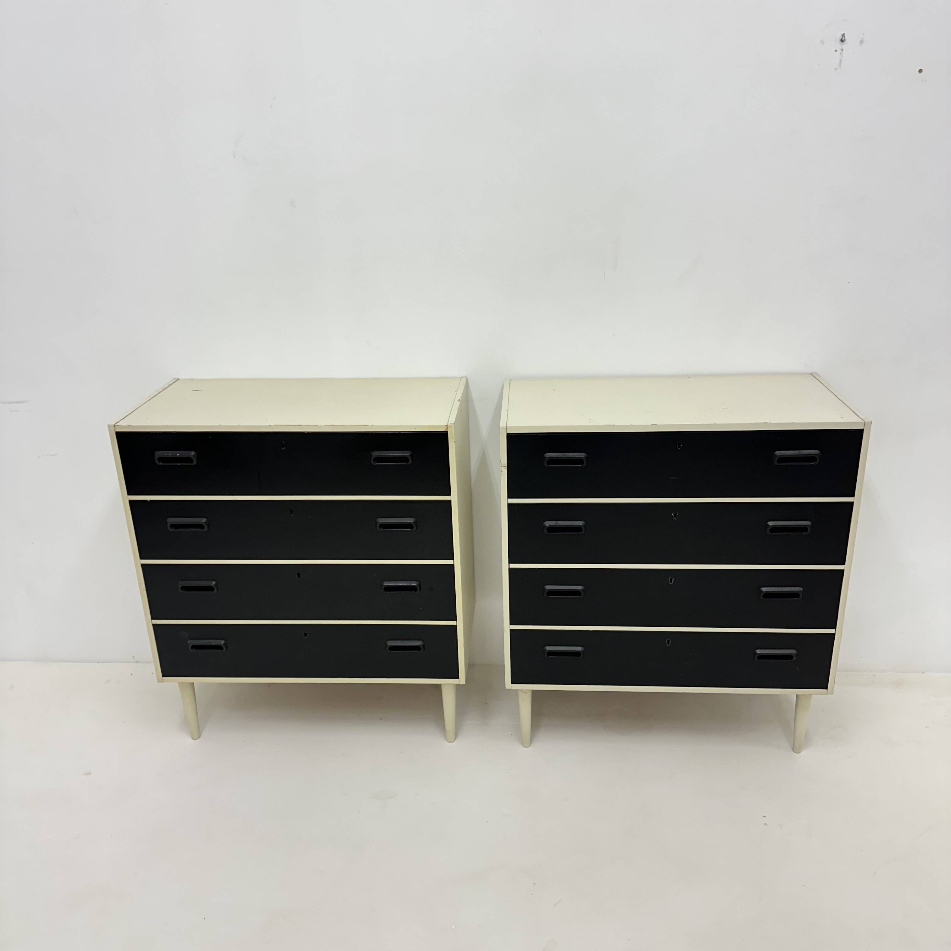 Set of 2 black and white chests of drawers, 1970s