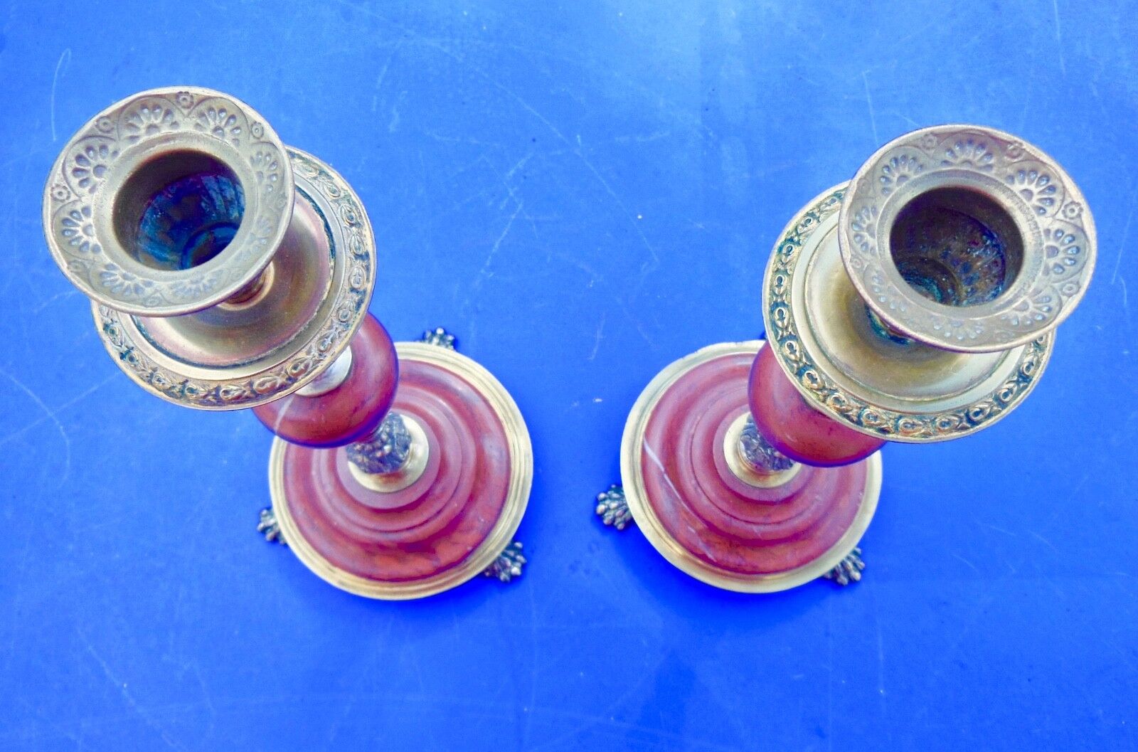 Candlesticks bronze marble griotte nineteenth