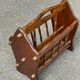 Vintage magazine rack, solid wood document holder with handle