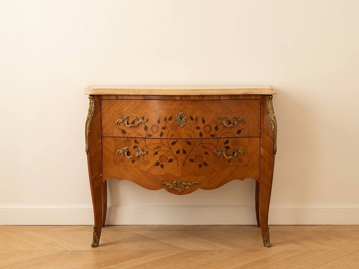 Louis XV commode inlaid with wood and marble
