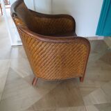 Woven rattan armchair and exotic wood - Colonial style - 1980s