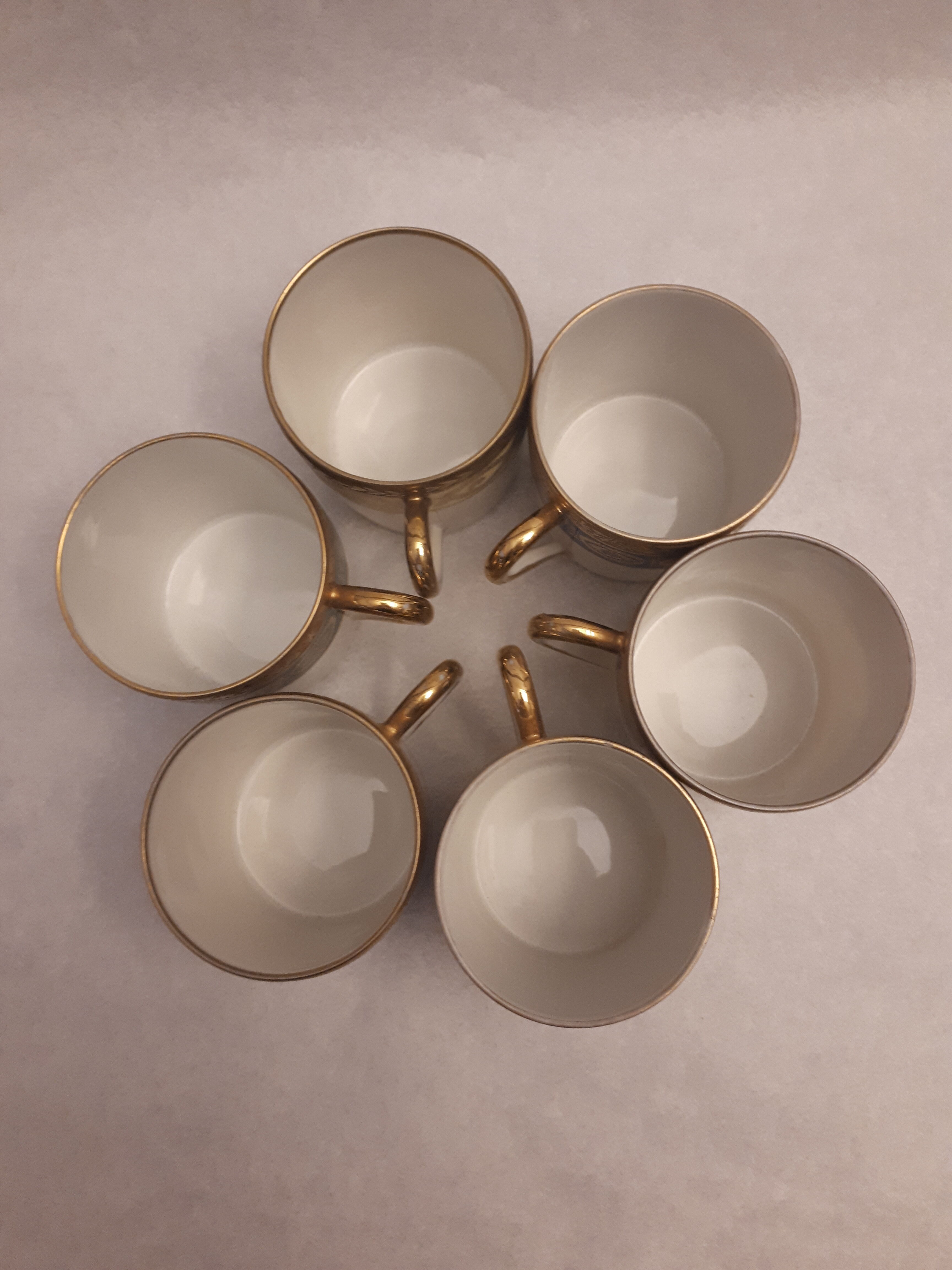 6 cups porcelain coffee limoges Empire style gold frieze