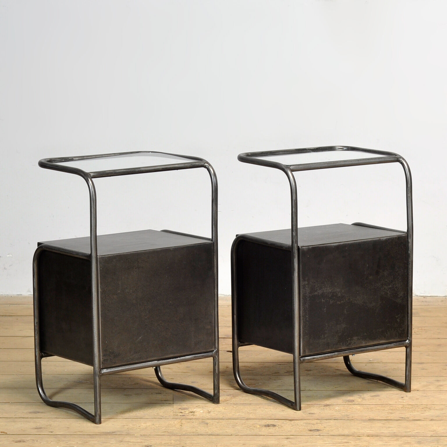 Set of iron bedside tables, 1950s