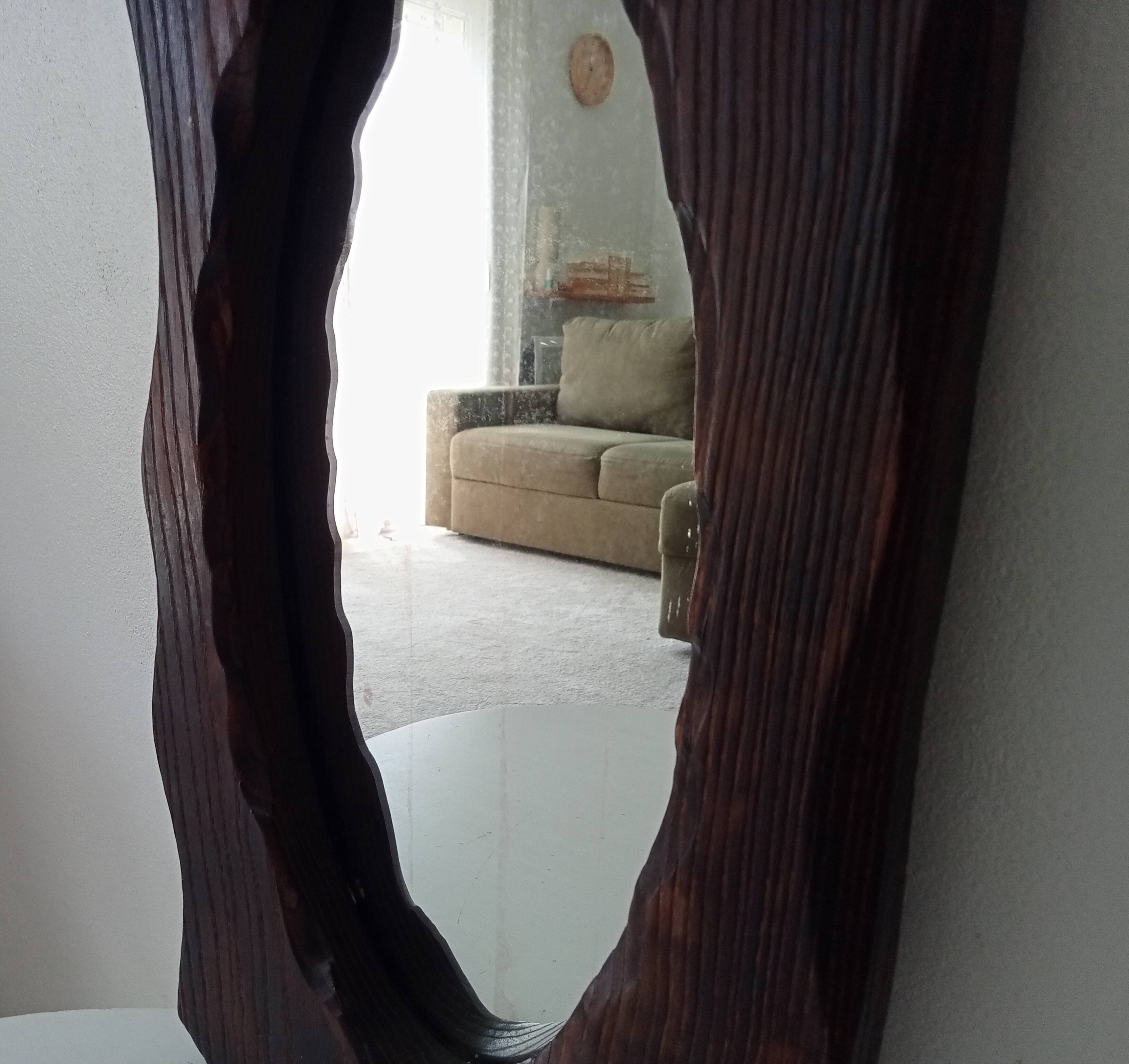 Brutalist antique mirror in solid wood from the 1950s/60s.