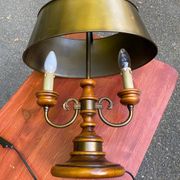 Lampe bouillotte bois massif et bronze doré