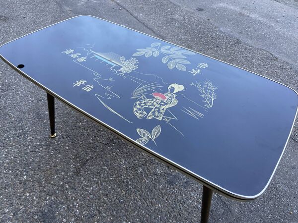 table Basse Cocktail Japonisante 1960 Française Vintage Design 1960