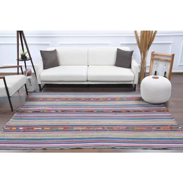 Vintage Turkish Oushak Handmade Wool Cotton Pink Kilim Area Rug 173x243