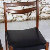4 vintage Scandinavian chairs in teak and imitation leather, 1960
