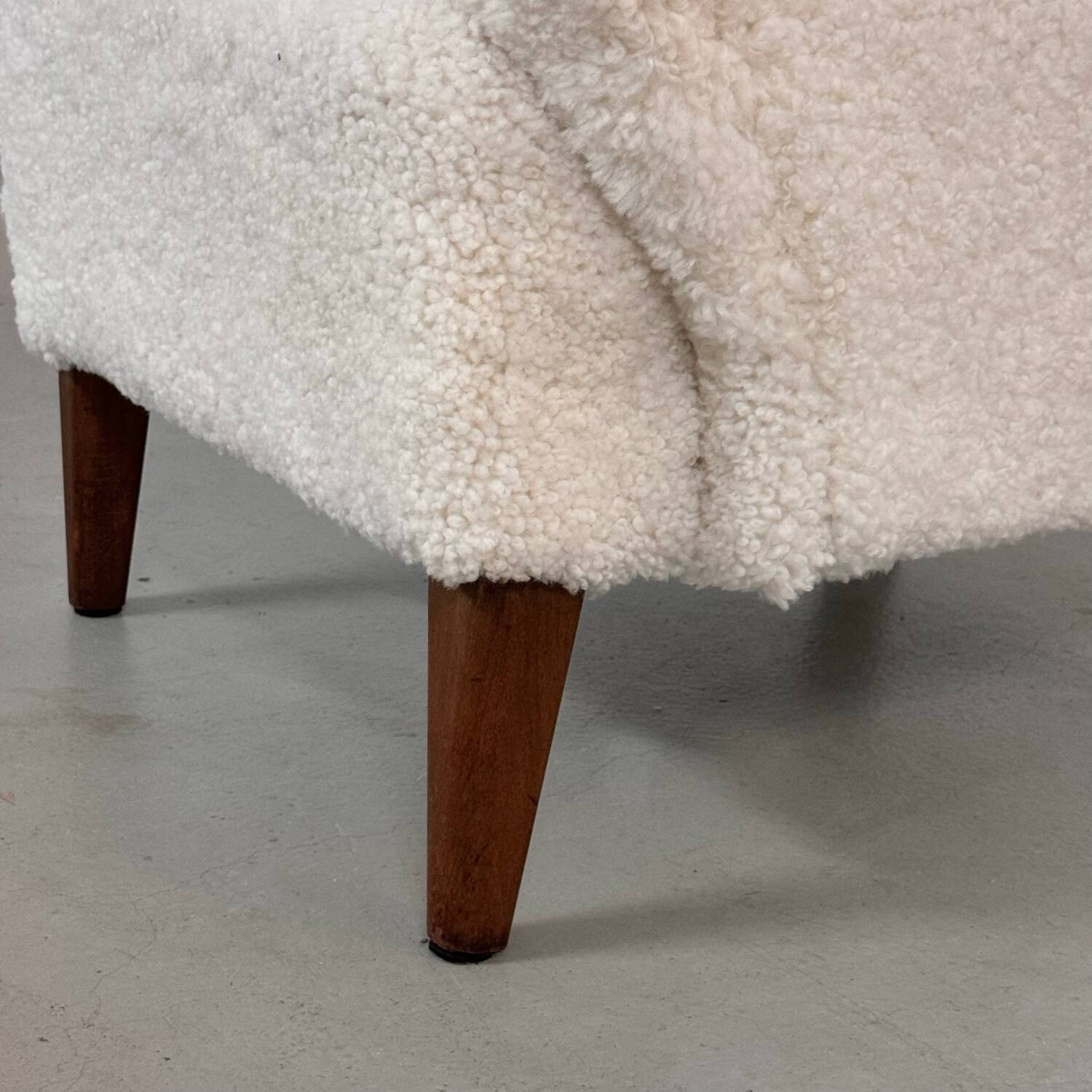 Danish lounge chair with new curly fur upholstery