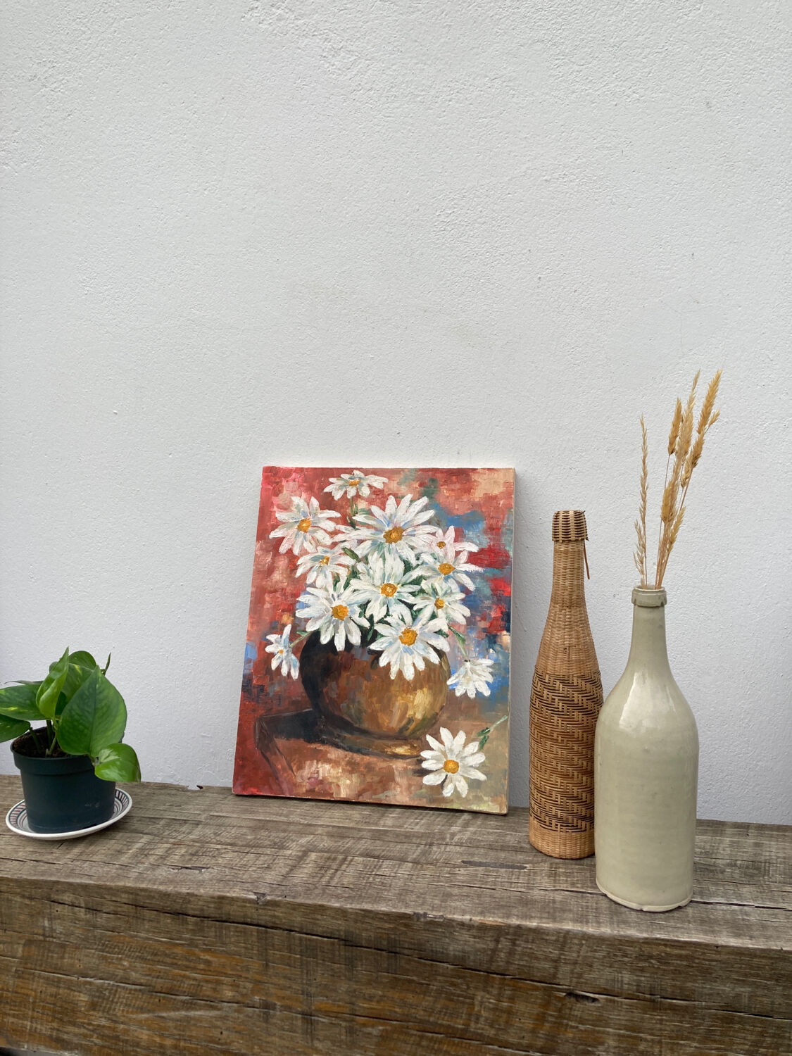 Oil on canvas bouquet of flower old painting