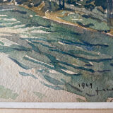 Painting "Tree Riverside Landscape" Watercolor signed dated 1949