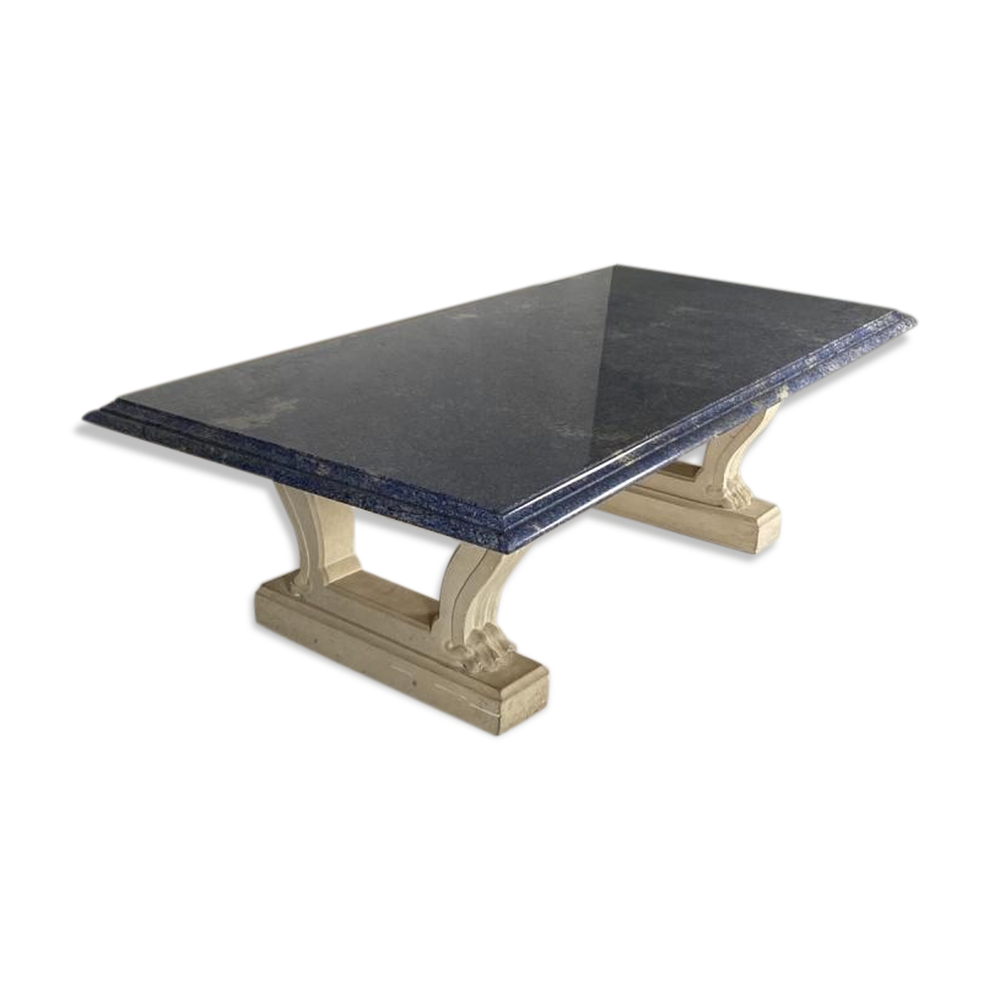 Blue granite table azul bahia and pierre limoneuse circa 1980