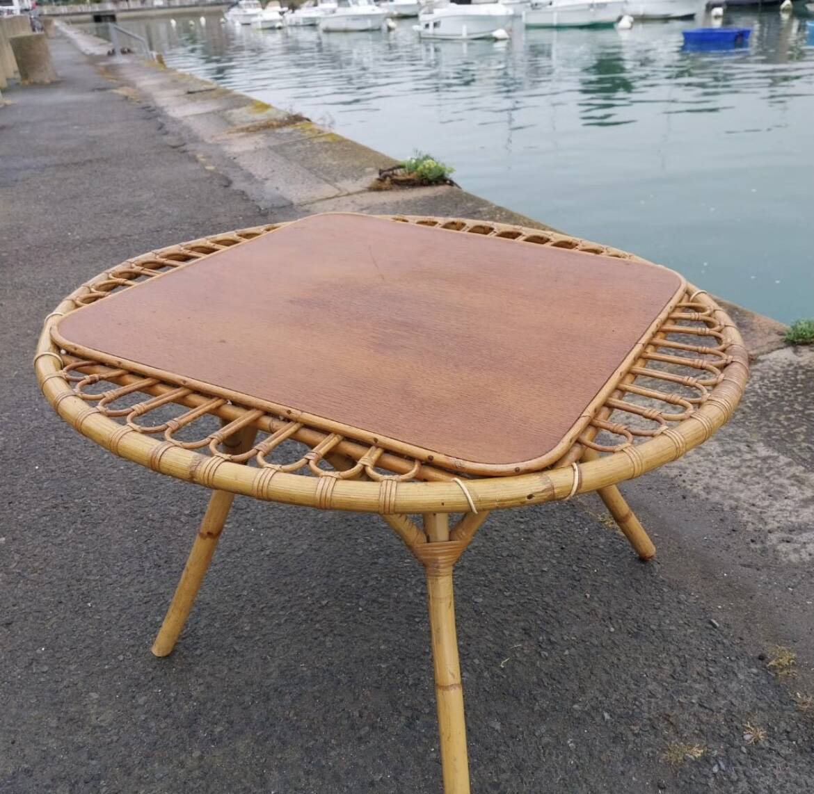Rattan trampoline coffee table. French work. Circa 1950/60