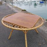 Table basse trampoline en rotin. Travail français. Circa 1950/60