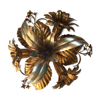 Applique fleurie Flor Art en métal doré des année 70