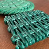 Vintage Green Barbotine Trivet Set - Set of 2