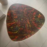 Triangular Formica side table with patterns, vintage 70s