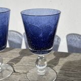 Set of 5 blue bubble stemmed glasses