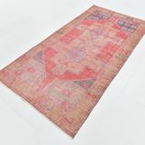 4x7 Vintage Pale Red Geometric Turkish Rug, 117x228Cm